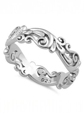925 STERLING SILVER Open Work Swirls 5.3 (mm) Band Ring Sizes 2-13